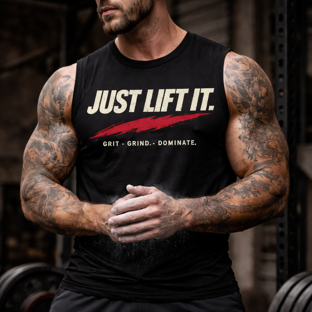 JUST LIFT IT. Muscle Performance Shirt – Grit Grind Dominate Gym Tee